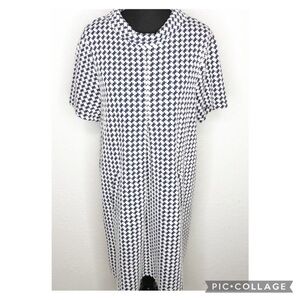 Tyler Boe white navy houndstooth knit collared shift dress size Extra Large XL